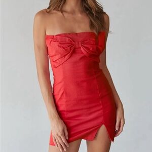 Red Strapless Dress with Bow